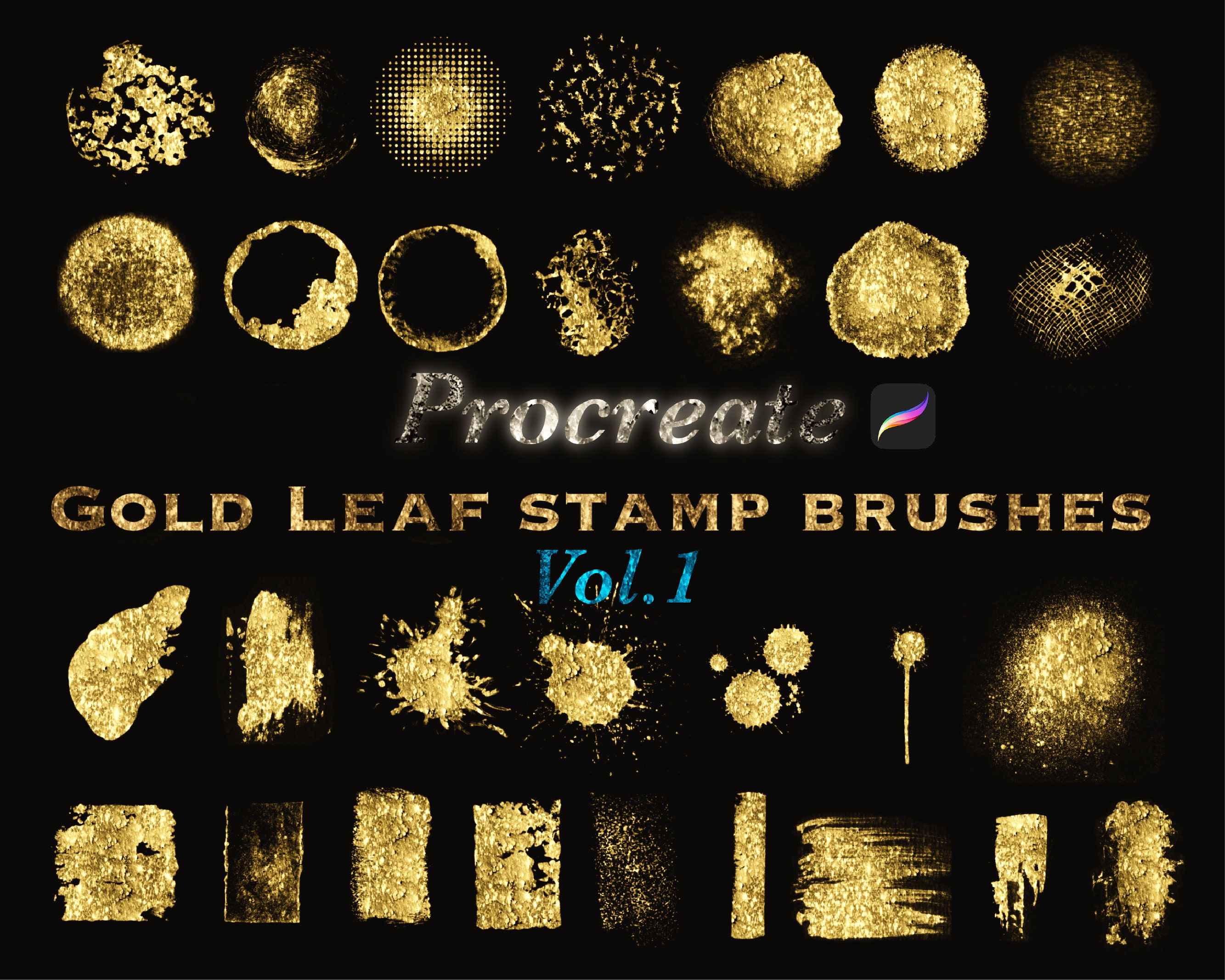 Gold Leaf Procreate Stamps Vol.1: Realistic Metallic Texture Brushes ...
