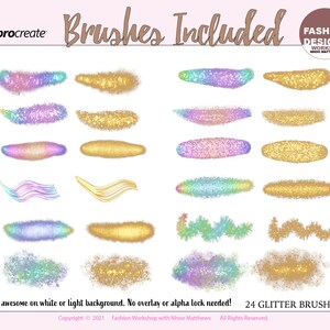 24 pennelli ABBASTANZA GLITTER per l'app Procreate. Glitter dorati, polvere di fata, arcobaleno, pennelli per unicorno multicolor. 24 pennelli in totale immagine 2