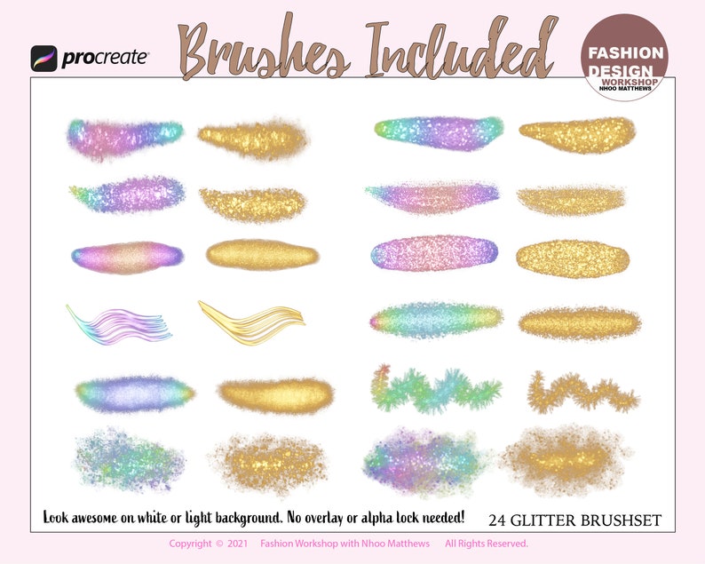 24 PRETTY GLITTER Brushes for Procreate App. Gold Glitters, Fairy Dust, Rainbow, Multicolor Unicorn Brushes. 24 Brushes total image 2