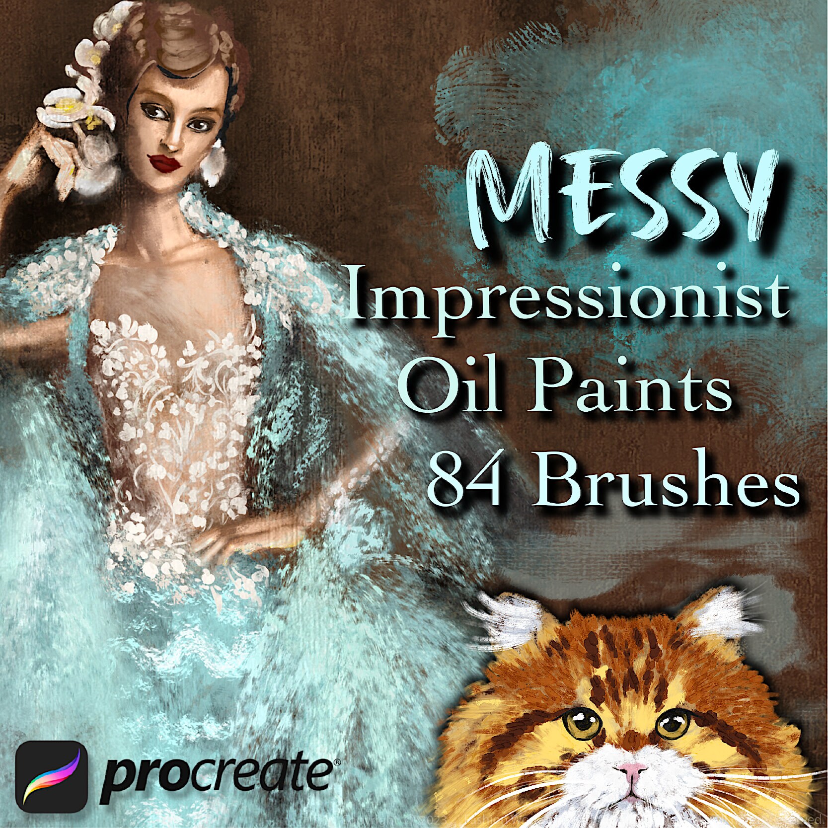 Pinceles de óleo impresionista para Procreate – 84 trazos realistas de gouache, acrílico, impasto y espátula