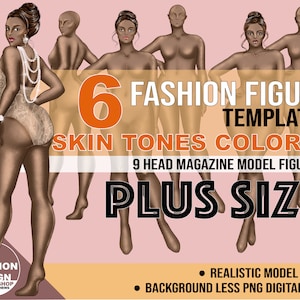 Plus Size Fashion Figure Template: Dark Skin Tone Curvy Croqui (PNG)
