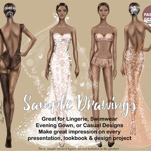 PNG BUNDLE 18 Skin Tone Colored Fashion Figure, Croqui Template. Classic Poses, Realistic 10 Head Model Fashion Illustration Clipart. image 7