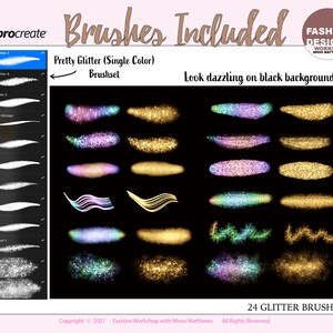 24 PRETTY GLITTER Brushes for Procreate App. Gold Glitters, Fairy Dust, Rainbow, Multicolor Unicorn Brushes. 24 Brushes total image 3