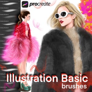 Procreate Brushes Illustration Basic. Modern Fashion Drawing, Portrait Brushes. Fur, Hair, Pencil, Ink Liner, Makeup, Skin Color Palette