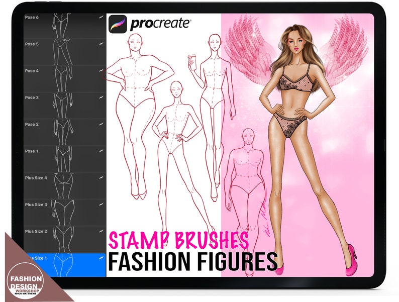 Procreate fashion figure template stamp brushes. Black lines of skinny woman model. 10 head fashion figures. Model poses for fashion drawing. Female croquis for anatomy drawing guide. Procreate body stamps for fashion design digital drawing on ipad.