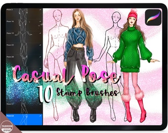 Procreate Fashion figuurstempelborstels + pdf: 10 casual poses (digitale download)
