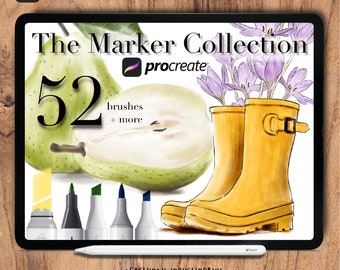 The Marker Collection Procreate Brushes Bundle. 52 Realistic Markers + 15 Paper Brushes + 358 Copic Marker Color Swatches. 67 Brushes Total