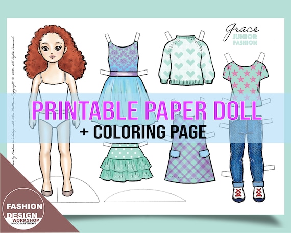 Grace Printable Paper Doll with Coloring Page for Fashion | Etsy