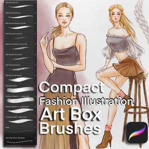 Procreate Fashion Illustration Brushes: Compact Art Box, Watercolor, Marker, Pencil , Hair Brushes (Digital Download)