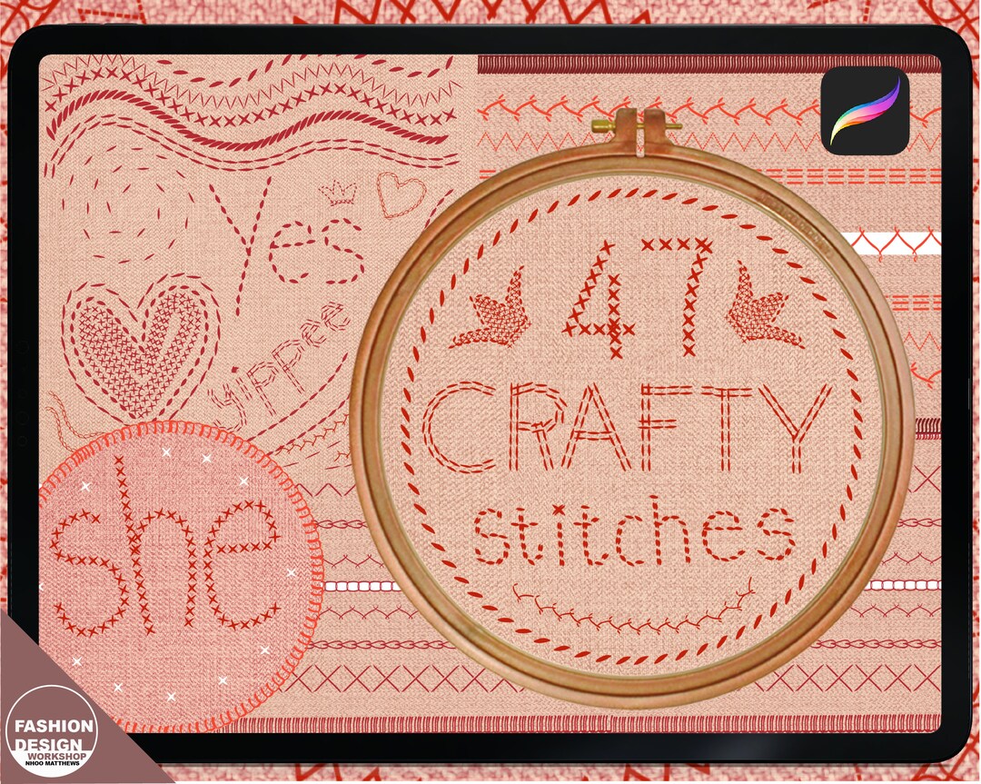 CRAFTY STITCHES Brushes for Procreate. Hand Embroidery, Machine Stitch