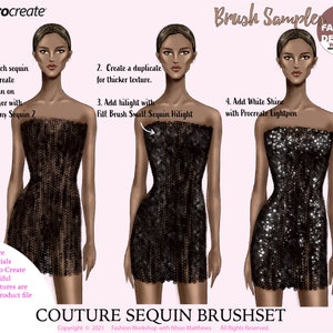 Realistic COUTURE SEQUIN Brushes for Procreate. Youtube eBook Tutorials Fashion Illustration. Shiny, Glitter, Matte Textures. 73 Brushes image 7
