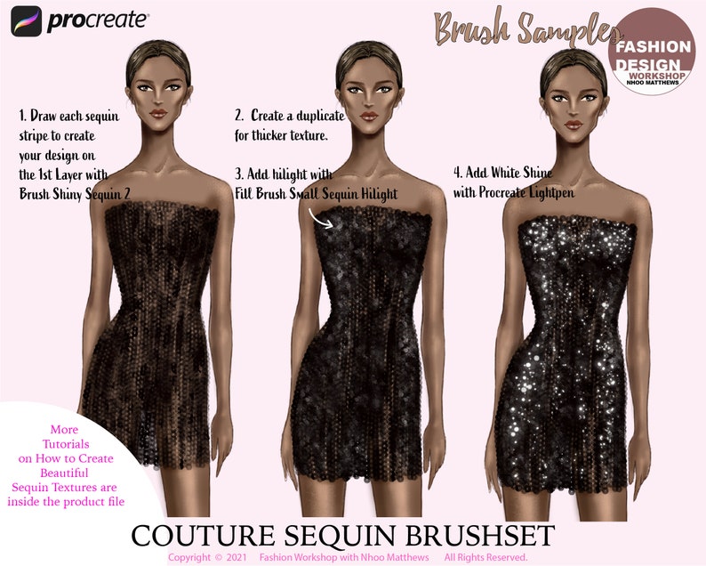 Realistic COUTURE SEQUIN Brushes for Procreate. Youtube eBook Tutorials Fashion Illustration. Shiny, Glitter, Matte Textures. 73 Brushes image 7