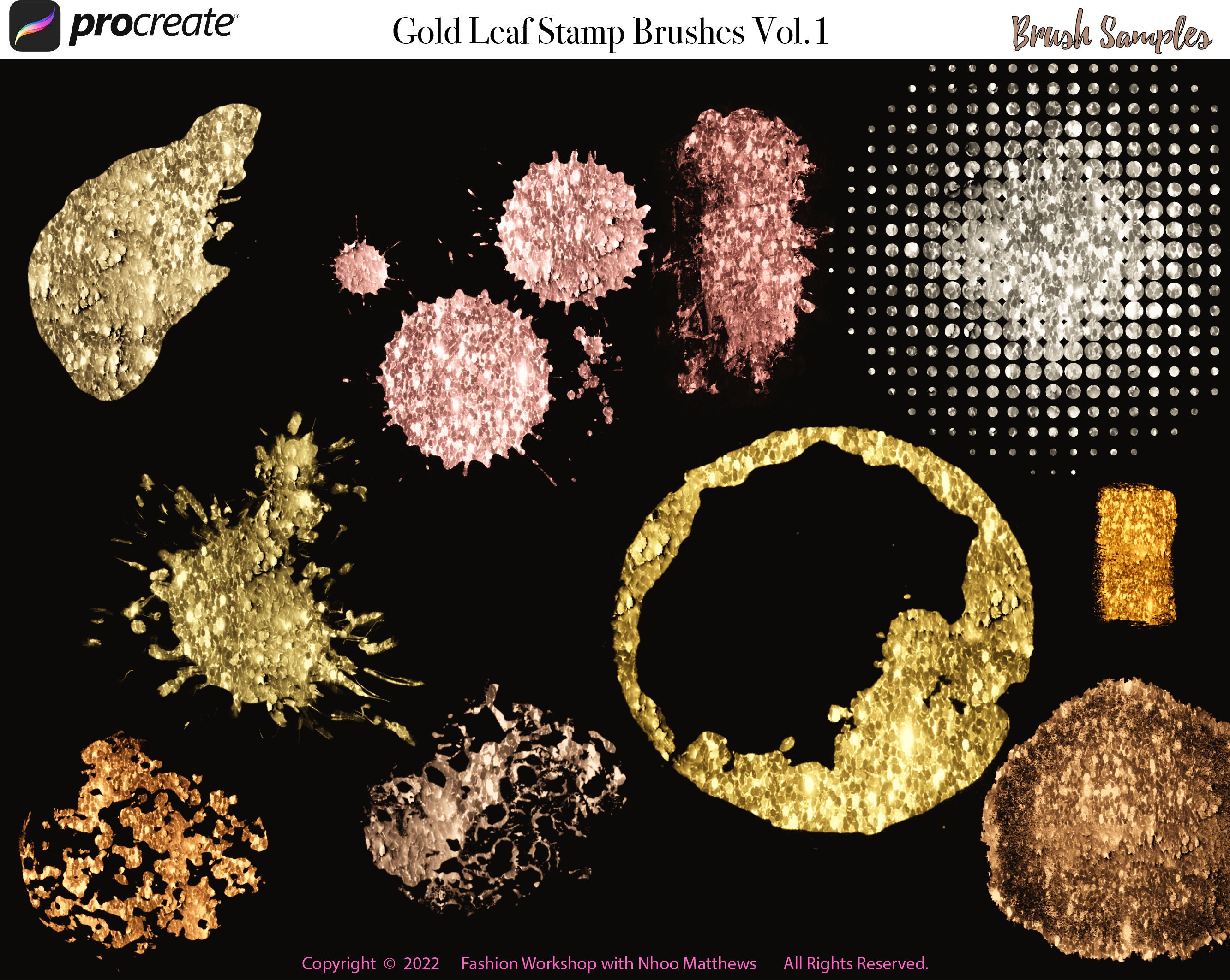 Gold Leaf Procreate Stamps Vol.1: Realistic Metallic Texture Brushes ...
