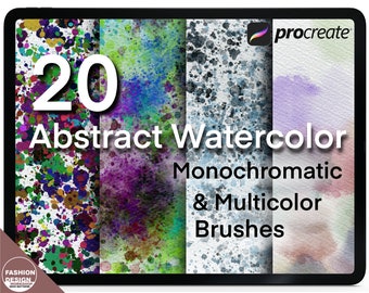 Procreate Brushes: Create Mesmerizing Monochromatic & Multicolor Art with 20 Procreate Watercolor Brushes. 4 Paper Canvas Textures Brushes.