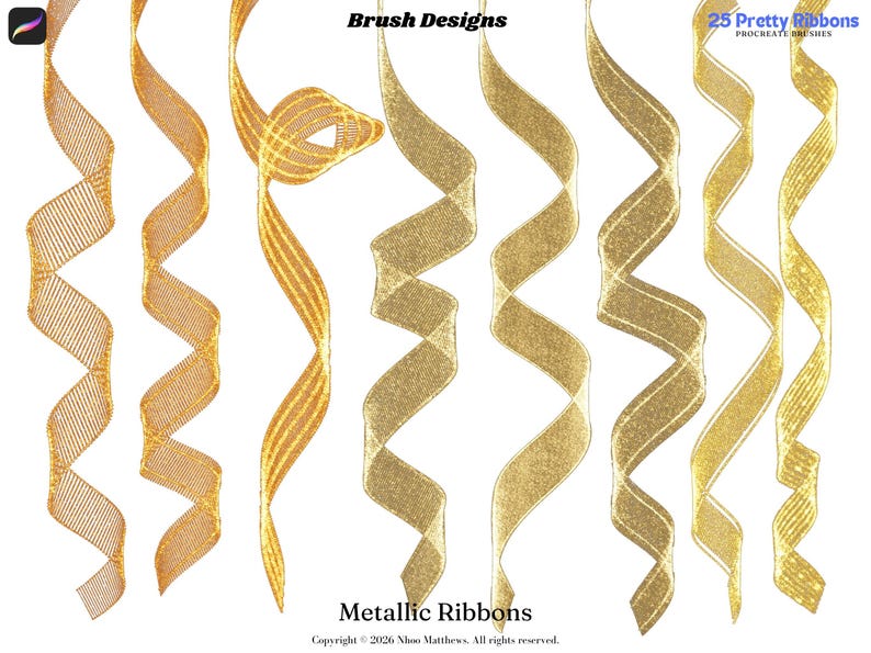 Pretty Ribbon Inbows Procreate 25 Pretty Ribbons Brushes. Metallic, Satin, Lace, Realistic ...