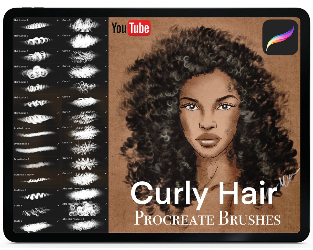 36 CURLY Hair Texture Procreate Brushes for Procreate App Only. Free