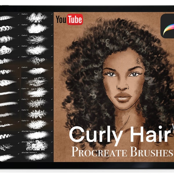 36 CURLY Hair Texture Procreate Brushes for Procreate App Only. Free Youtube Tutorial. Model Portrait Clipart, Hair Color Palette