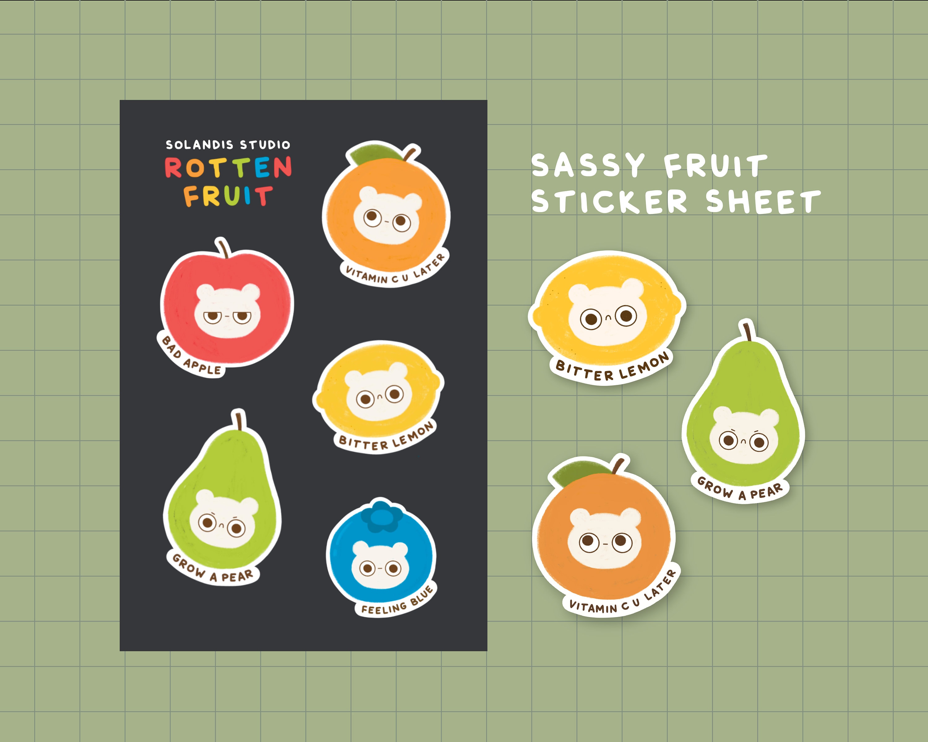 Rotten fruit sticker sheet | bujo journaling notebook vinyl stickerbomb for laptops