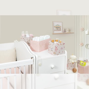 Juego de 3 organizadores de cajones plegables / Tela no tejida con soporte de cartón / Opciones rosa y azul / Ideal para habitaciones de niños y bebés