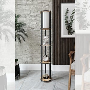 Lámpara de pie color granate con estante / MDF reciclado / Ecológica / Colores negro, natural y marrón / Diseño clásico / Iluminación para interiores modernos