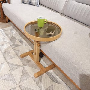 Adjustable C-Shaped Sofa Table | Natural Wood End Table | Scandinavian Design | Glass Table | Laptop Stand | Coffee Table | Side Table