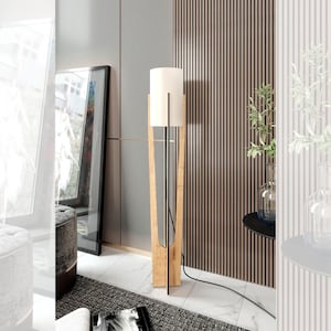Lámpara de pie Sunrise / MDF reciclado / Ecológica / Colores negro, natural y marrón / Diseño clásico / Iluminación para interiores modernos