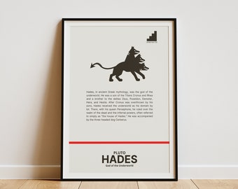 Póster minimalista de la mitología griega Hades y Plutón para pared. Descarga gratuita.