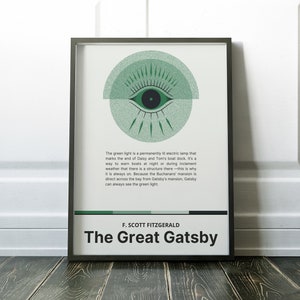 The Great Gatsby  by F. Scott Fitzgerald Wall Art Dystopian Book Poster Print Download