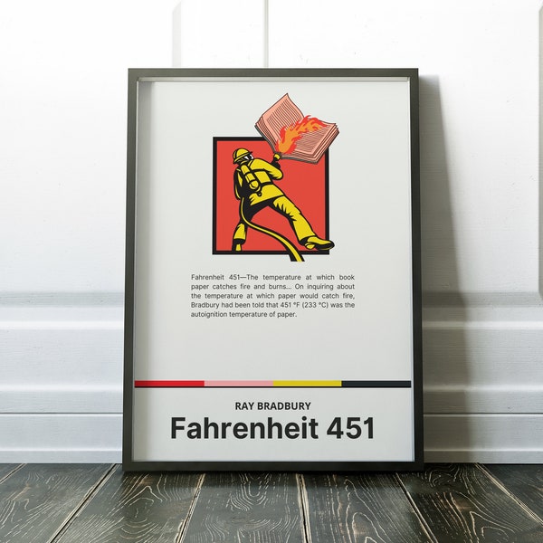 Fahrenheit 451 by Ray Bradbury Wall Art Dystopian Book Poster Print Download