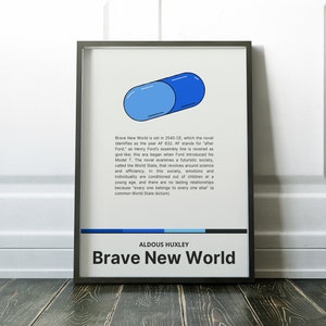 Brave New World by Aldous Huxley Wall Art Dystopian Book Poster Decor Print Download