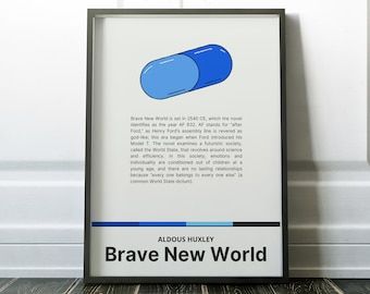 Brave New World by Aldous Huxley Wall Art Dystopian Book Poster Decor Print Download