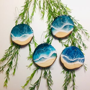 live edge Christmas ornament, resin ocean wave holiday decor, Xmas ornament, beachy Christmas decor