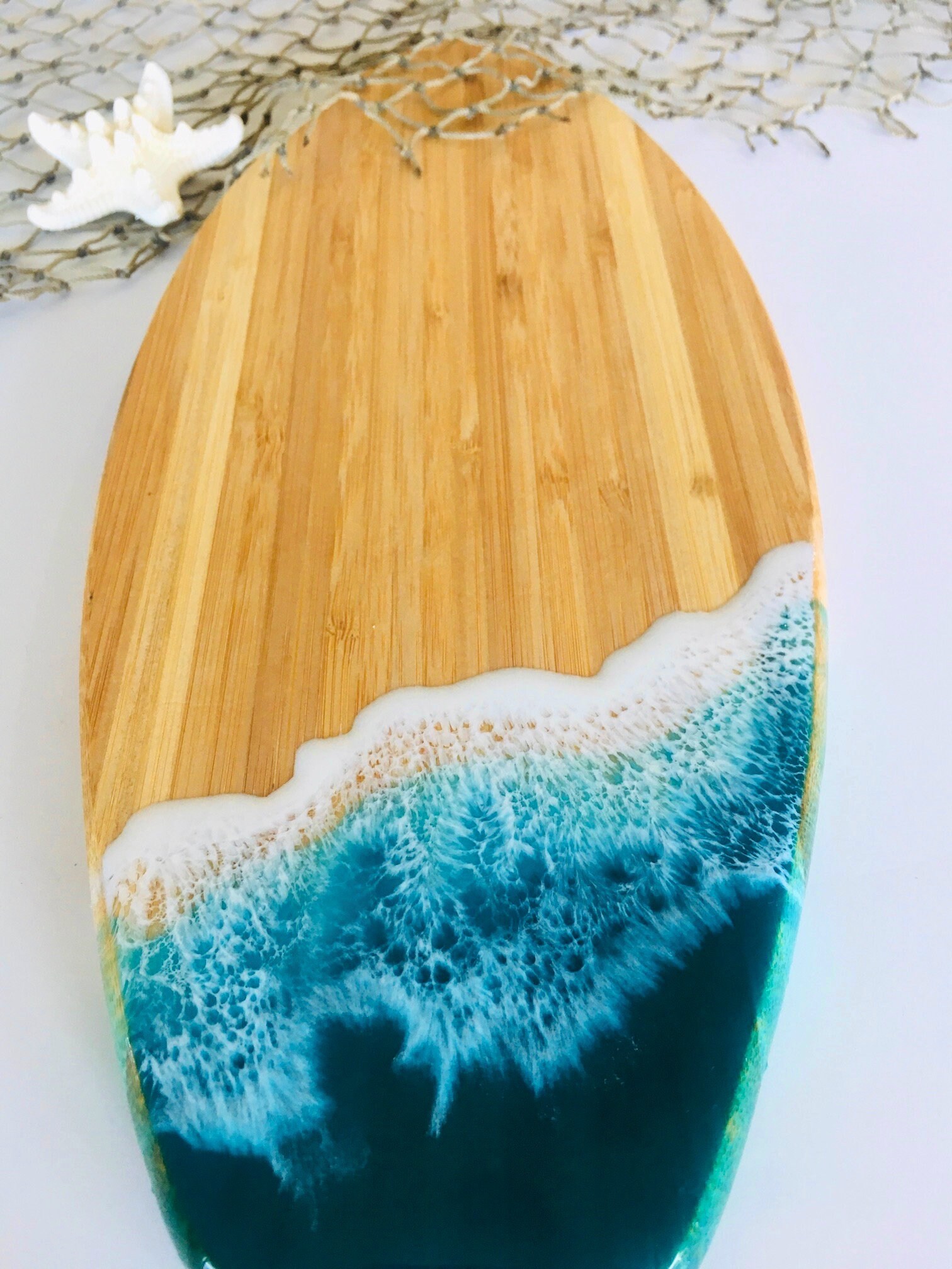 Mini bamboo surfboard with resin ocean waves cheese board Etsy