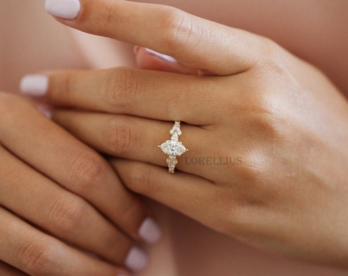 2.00 CT Marquise Shape Zirconia Engagement Ring 14k Solid Yellow Gold Engagement Ring Anniversary Ring Wedding Ring Gift For Women