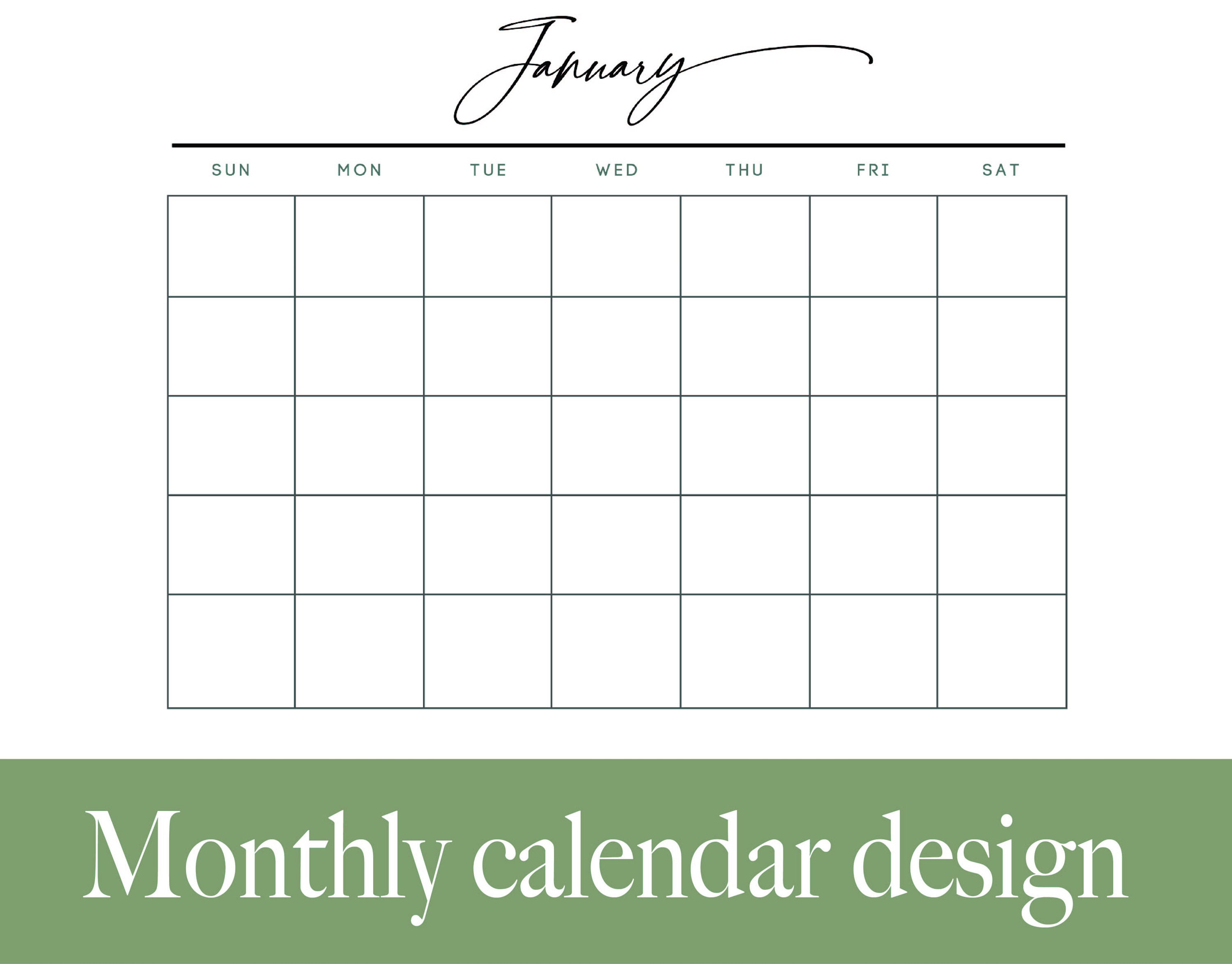 Month Calendar, Printable Planer, Monthly Blank Calendar, Simple Calendar,  Horizontal Printable Calendar Pages, PDF, SVG - Etsy