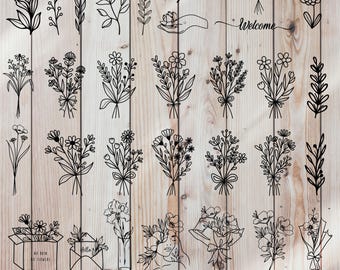 Bukett svg, blommig svg, blombuketter svg, botanisk svg, vilda blommor svg, blommig clipart, handritade blommor.