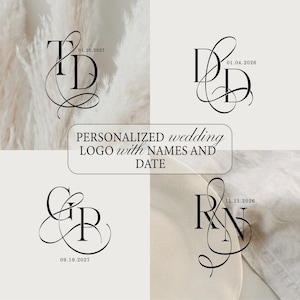 Logotipo de boda personalizado con iniciales, monograma de boda personalizable, logotipo de pareja de novios, diseño de logotipo digital, logotipo de boda.