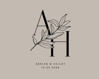 Custom Wedding Logo with Initials, Customizable wedding monogram, Wedding Couple Logo, Digital Logo Design, Engagement or Bridal Branding.