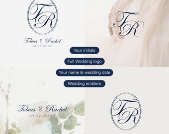 Custom Wedding Logo with Initials, Customizable wedding monogram, Wedding Logo, Digital Logo Design, Engagement or Bridal Branding.