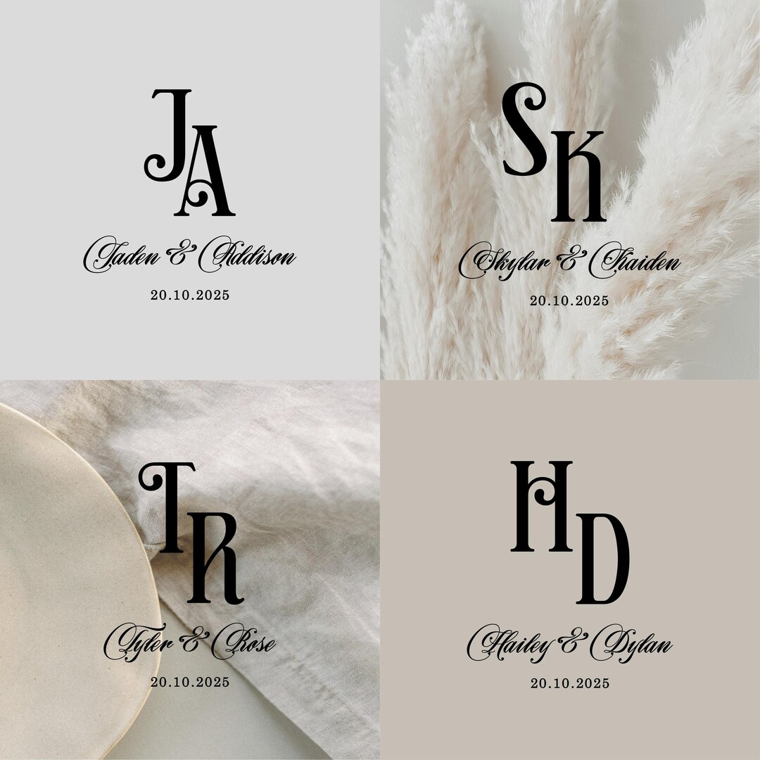 Custom Wedding Logo With Initials: Elegant Couple Monogram (digital ...