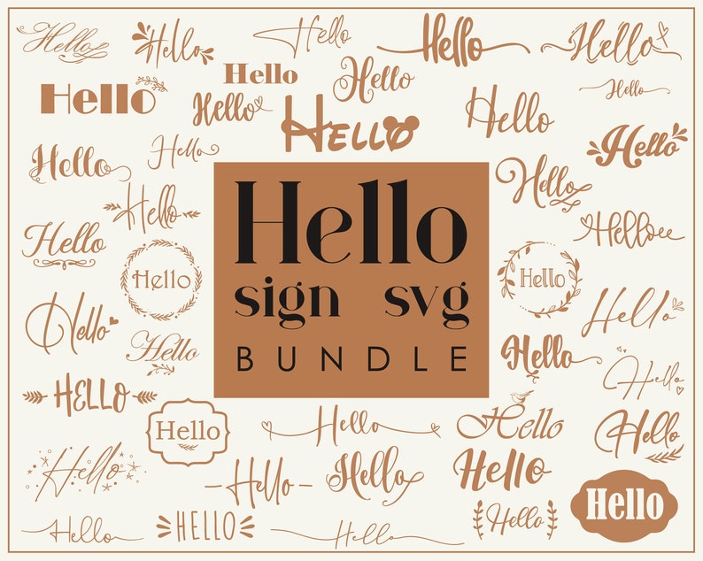 Hello sign svg, Welcome svg, Hello flourish svg, Welcome cut file. image 1