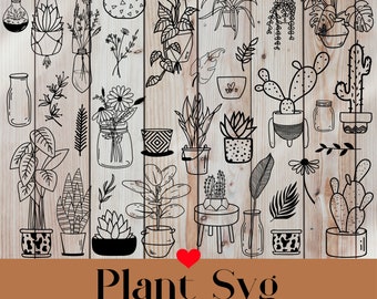 Plant svg, Plant cut file, Greenery PNG, SVG plant bundle, House plant svg.