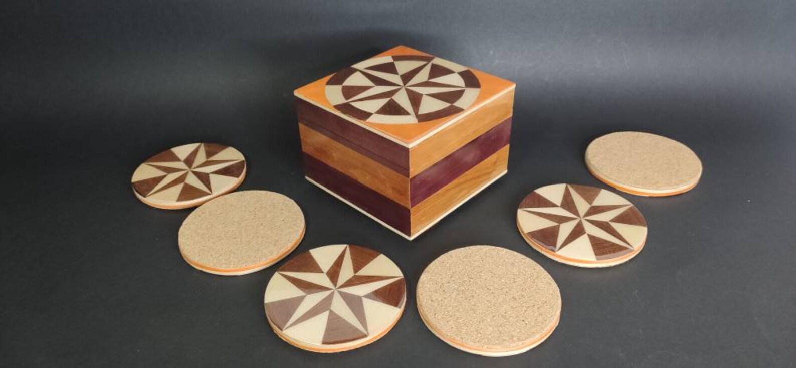 Wooden Coaster Storage Box Coaster Set Six Decorative Etsy