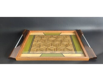 Wooden service tray, breakfast tray, decorative tray, tray with inlay technique, tray decorated with marquetry