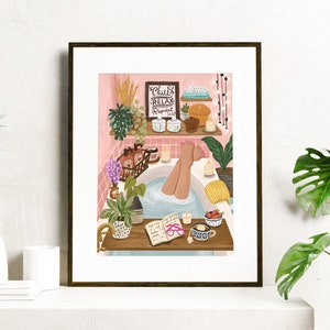 Chill Relax Repeat Bathtub Scene Illustration Art Print