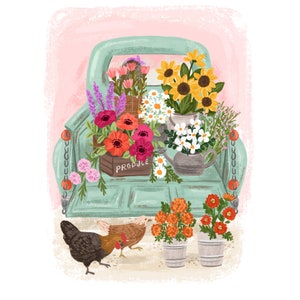 Cute Floral Truck Art Print | Wall Art | Art by Olivia Gibbs