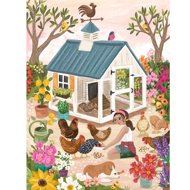 Cute Chicken Coop Art Print by Olivia Gibbs Etsy