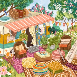 Bohemian Camping Scene Giclee Wall Art Print | By Olivia Gibbs