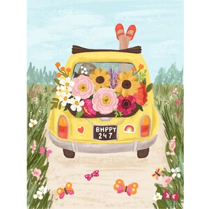 Be Happy Yellow Car Art Print
