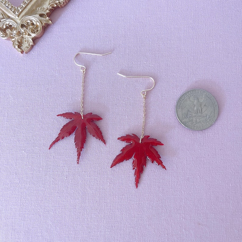 Real Leaf Earrings, Fall Leaf Earrings,Red Leaf Earrings, Maple Leaf Earrings, Fall Earrings, Leaves Earrings, Christmas Gift, Gift for Her image 3